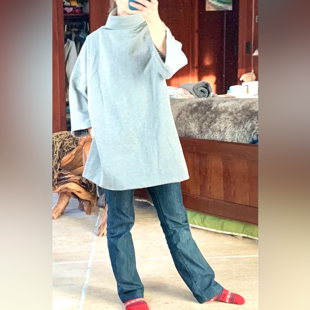 MOE Poncho Tunic cowl / turtleneck 3/4 sleeved cotton blend made in POLAND